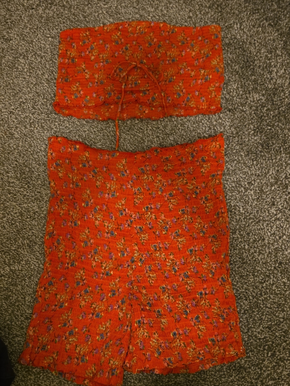 NWOT Free People Floral Smocked Tube Top And Shorts InVibrant Orange